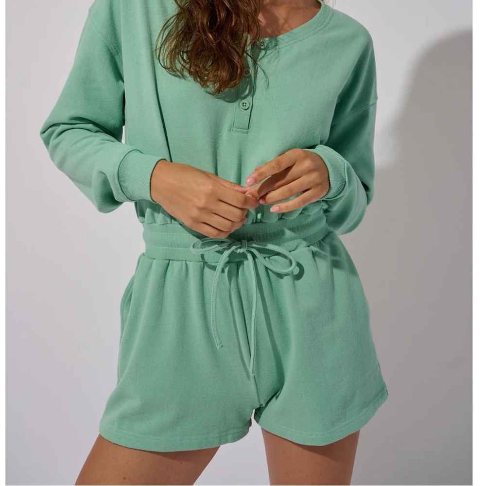 Womens Everyday Sunday Recycled Comfort Long Sleeve Romper size Large Green